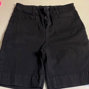 High-Rise Black Bermuda Shorts with Front Pockets